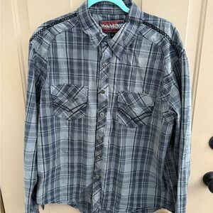 Rock & Roll Cowboy Men's Gray Plaid Casual Shirt